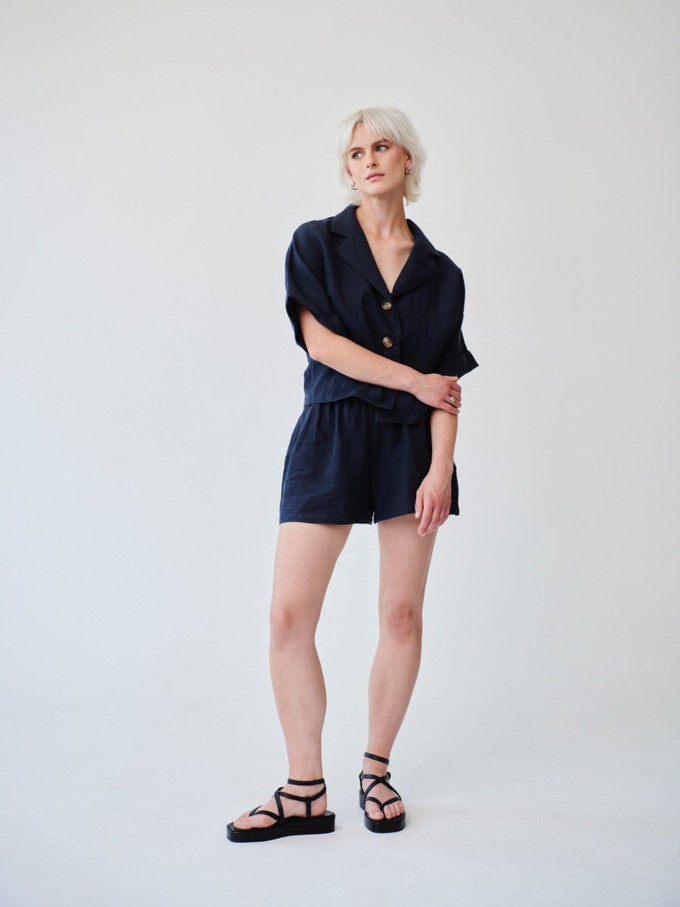 Ethically Made Navy Linen Lounge Top from Fanfare Label