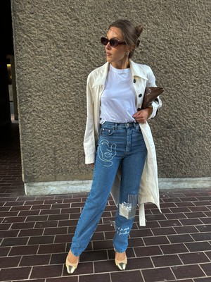 Embroidered & Patchwork Upcycled Jeans in Blue Denim - Sizes 24 & 26 from Fanfare Label