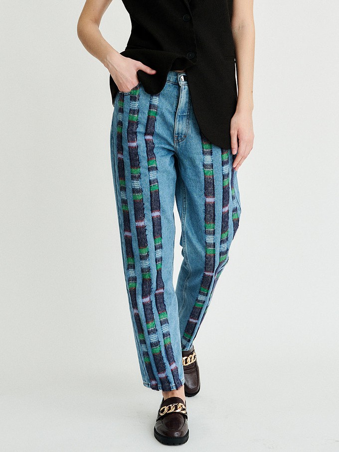 Clover Wool Striped High Waisted Organic Mom Fit Jeans from Fanfare Label