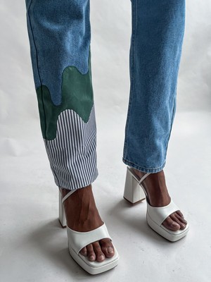 High Waisted Organic & Recycled Melt Patch Jeans from Fanfare Label