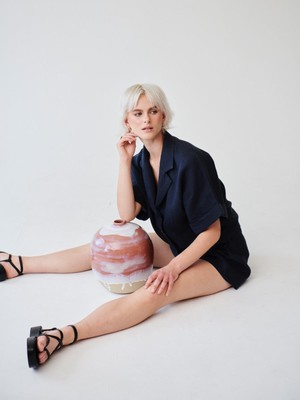 Ethically Made Navy Linen Lounge Top from Fanfare Label