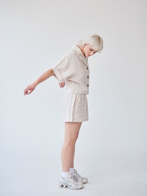 Ethically Made Beige Linen Lounge Co-ord Short Set from Fanfare Label