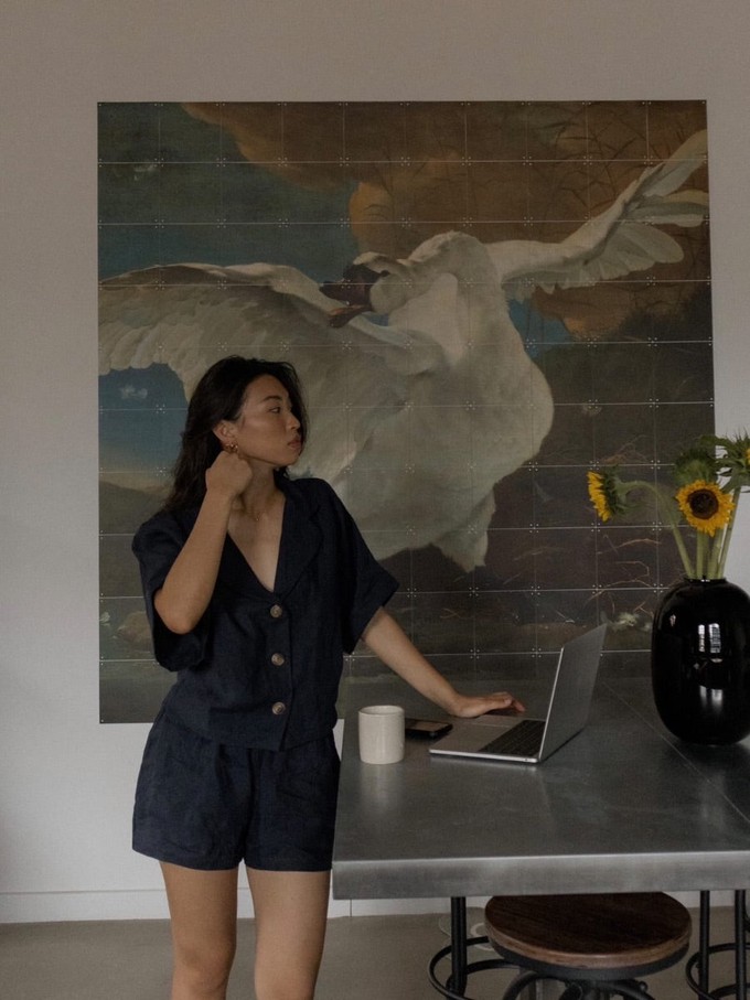 Ethically Made Navy Linen Lounge Top from Fanfare Label