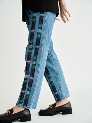 Clover Wool Striped High Waisted Organic Mom Fit Jeans from Fanfare Label