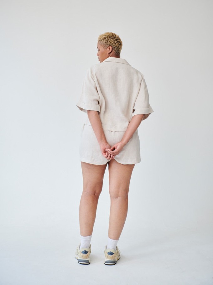 Ethically Made Beige Linen Lounge Co-ord Short Set from Fanfare Label