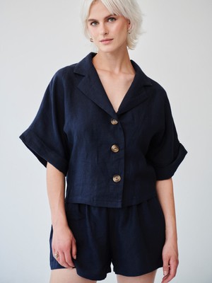 Ethically Made Navy Linen Lounge Top from Fanfare Label