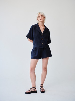Ethically Made Navy Linen Lounge Top from Fanfare Label