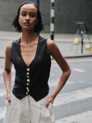 Daphne Linen Waistcoat in Black from Fanfare Label