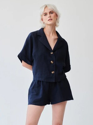 Ethically Made Navy Linen Lounge Top from Fanfare Label