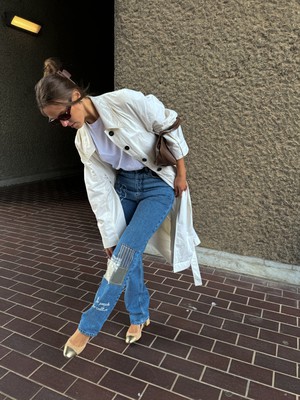 Embroidered & Patchwork Upcycled Jeans in Blue Denim - Sizes 24 & 26 from Fanfare Label