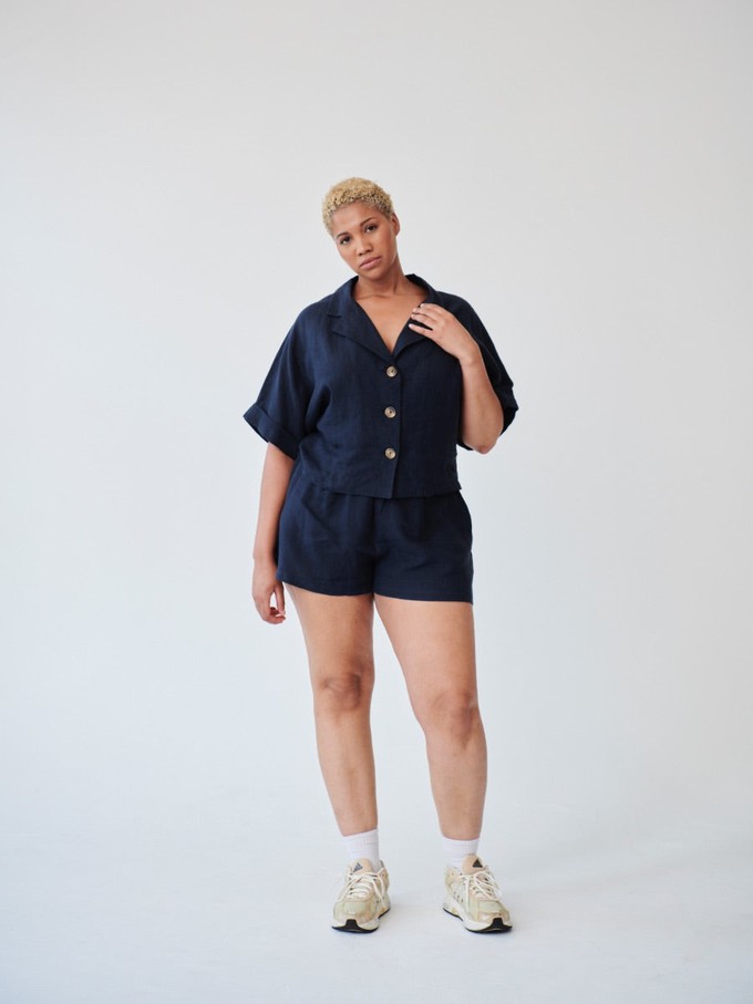 Ethically Made Navy Linen Lounge Top from Fanfare Label