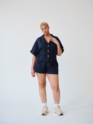 Ethically Made Navy Linen Lounge Top from Fanfare Label