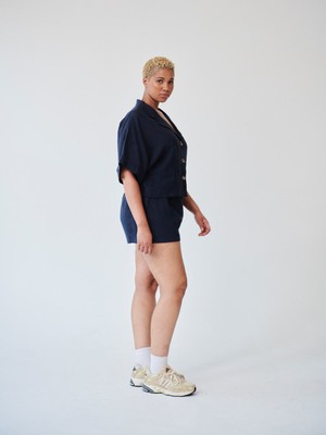 Ethically Made Navy Linen Lounge Top from Fanfare Label