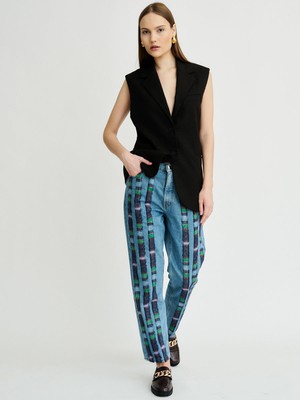 Clover Wool Striped High Waisted Organic Mom Fit Jeans from Fanfare Label