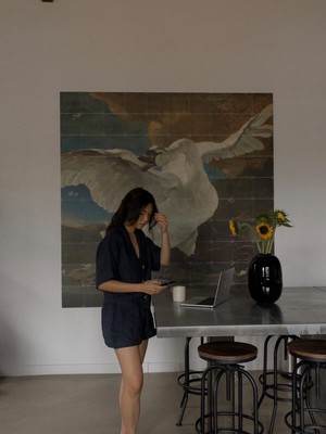 Ethically Made Navy Linen Lounge Top from Fanfare Label