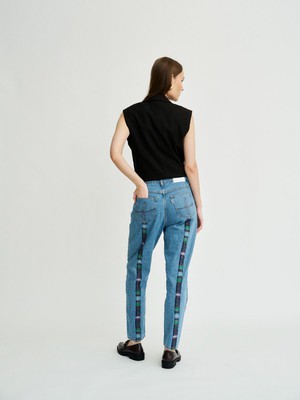 Clover Wool Striped High Waisted Organic Mom Fit Jeans from Fanfare Label