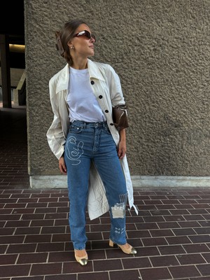 Embroidered & Patchwork Upcycled Jeans in Blue Denim - Sizes 24 & 26 from Fanfare Label