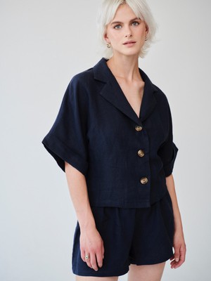 Ethically Made Navy Linen Lounge Top from Fanfare Label