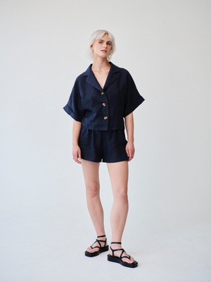 Ethically Made Navy Linen Lounge Top from Fanfare Label