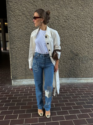 Embroidered & Patchwork Upcycled Jeans in Blue Denim - Sizes 24 & 26 from Fanfare Label