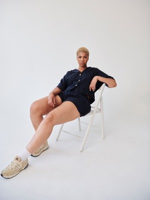 Ethically Made Navy Linen Lounge Top from Fanfare Label