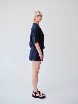 Ethically Made Navy Linen Lounge Top from Fanfare Label