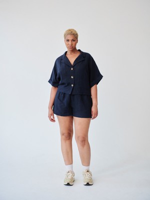 Ethically Made Navy Linen Lounge Top from Fanfare Label