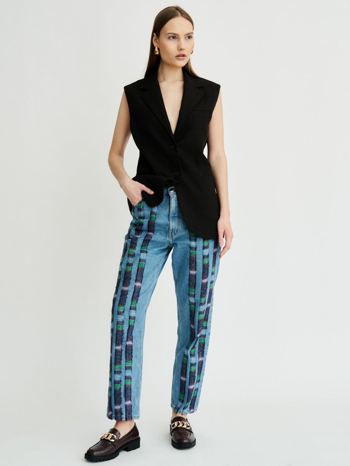Clover Wool Striped High Waisted Organic Mom Fit Jeans from Fanfare Label