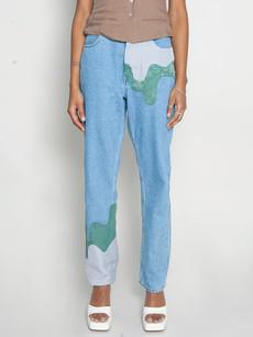 High Waisted Organic & Recycled Melt Patch Jeans via Fanfare Label