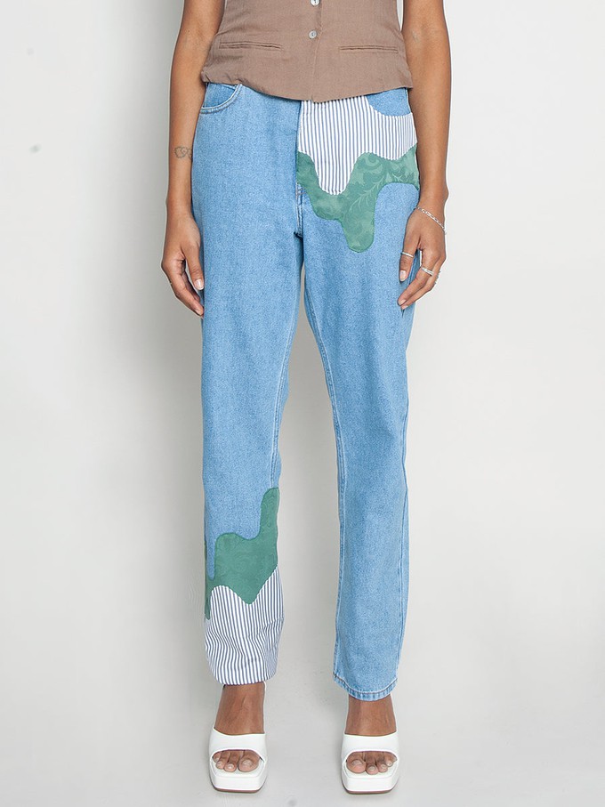 High Waisted Organic & Recycled Melt Patch Jeans from Fanfare Label