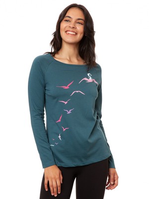Raglan Longsleeve Möwenflug atlantic teal from FellHerz T-Shirts - bio, fair & vegan