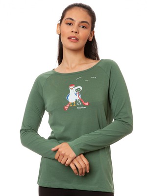 Raglan Longsleeve Möwen-Liebe ivy green from FellHerz T-Shirts - bio, fair & vegan