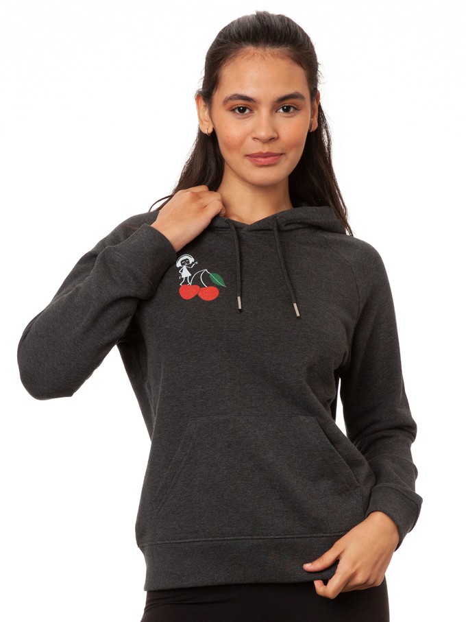 Cherry Dance Girl Hoodie dark heather grey from FellHerz T-Shirts - bio, fair & vegan