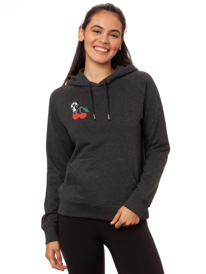 Cherry Dance Girl Hoodie dark heather grey from FellHerz T-Shirts - bio, fair & vegan