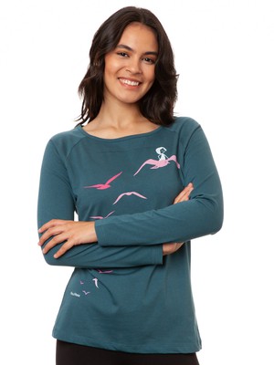 Raglan Longsleeve Möwenflug atlantic teal from FellHerz T-Shirts - bio, fair & vegan