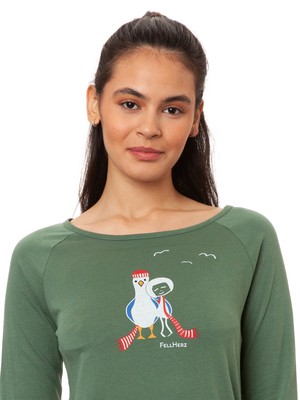 Raglan Longsleeve Möwen-Liebe ivy green from FellHerz T-Shirts - bio, fair & vegan