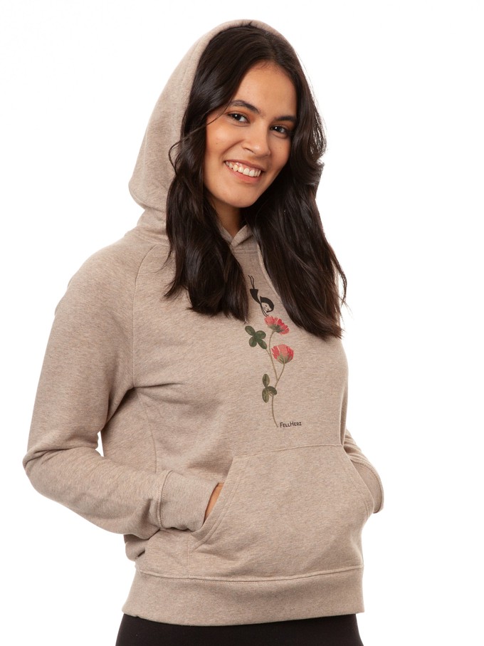 Glücksklee Hoodie heather sand from FellHerz T-Shirts - bio, fair & vegan