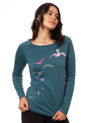 Raglan Longsleeve Möwenflug atlantic teal from FellHerz T-Shirts - bio, fair & vegan