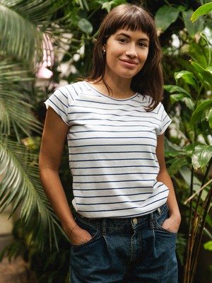 Cap Sleeve striped white blue from FellHerz T-Shirts - bio, fair & vegan