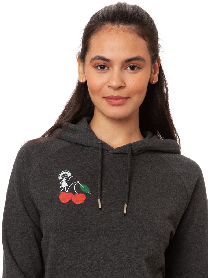 Cherry Dance Girl Hoodie dark heather grey from FellHerz T-Shirts - bio, fair & vegan