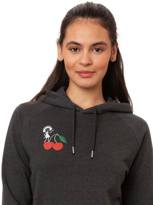 Cherry Dance Girl Hoodie dark heather grey from FellHerz T-Shirts - bio, fair & vegan
