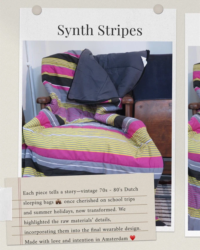 Our "SYNTH STRIPES"  Reversible Blanket Made COAT - M from Fitolojio Workshop