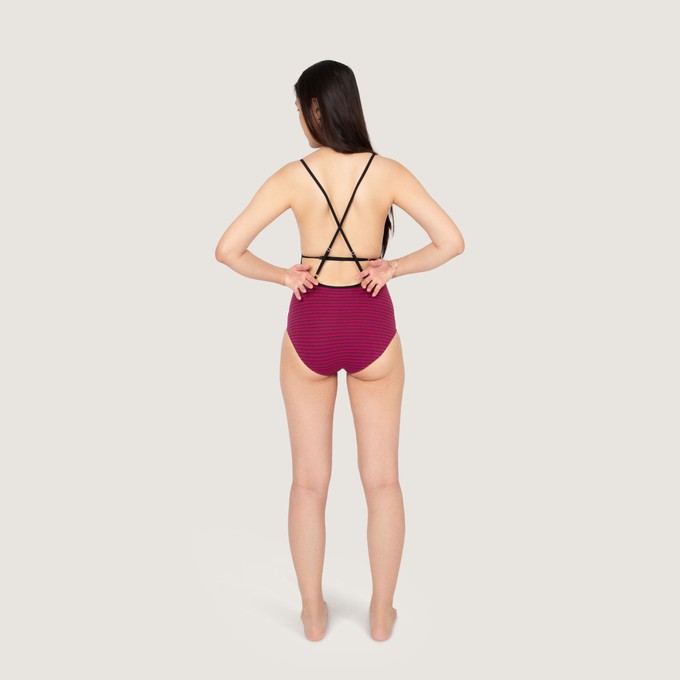 Bio Swimsuite Madri berry red stripes from Frija Omina