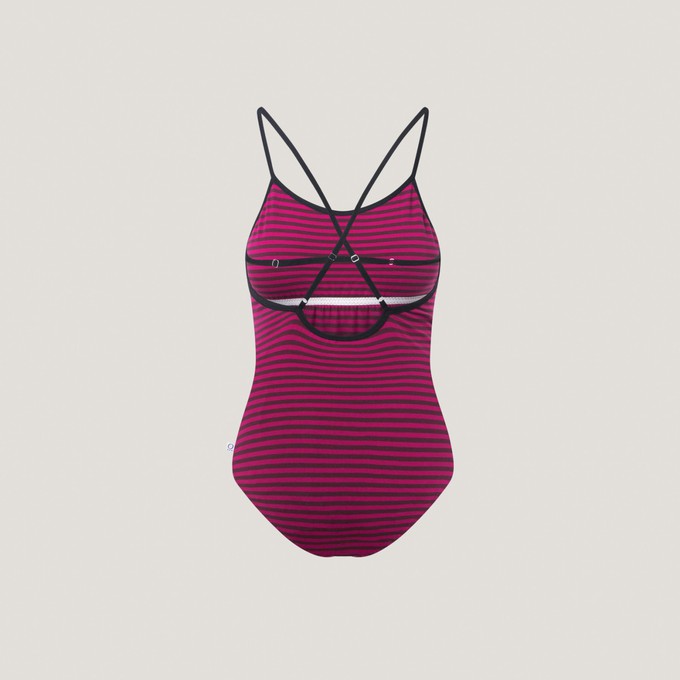Bio Swimsuite Madri berry red stripes from Frija Omina