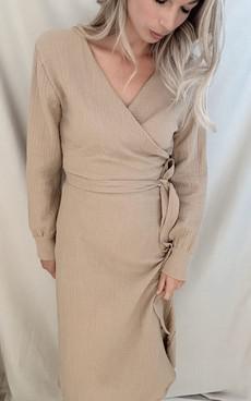 Wrap top dress – Beige via Glow - the store