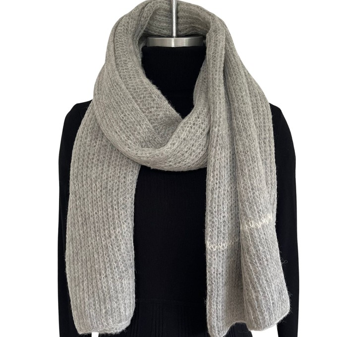 Handknit Soft Light Grey Alpaca Scarf from Heritage Moda