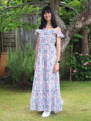 Pink & Blue Floral Transformation Maxi Dress from Jenerous