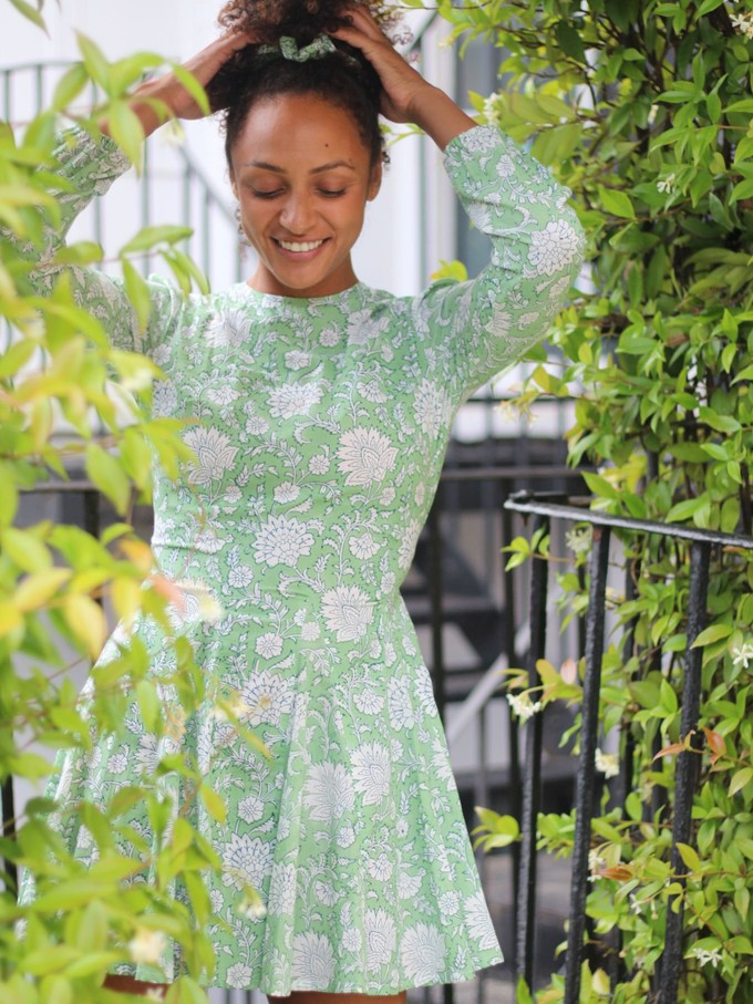 Green Floral Liberty Long Sleeved Mini Dress from Jenerous