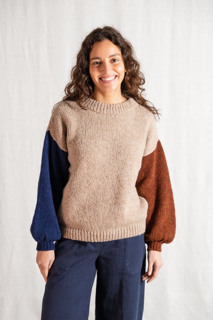 Baby-Alpaka Strickpullover Lupuna Colorblock Sand from Jyoti - Fair Works