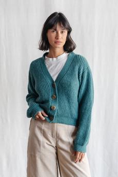 Baby Alpaca Knitted Cardigan Arequipa Ocean via Jyoti - Fair Works